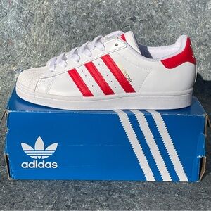 💥 Adidas Originals | Superstar Unisex | Cloud White/ Vivid Red Leather S…